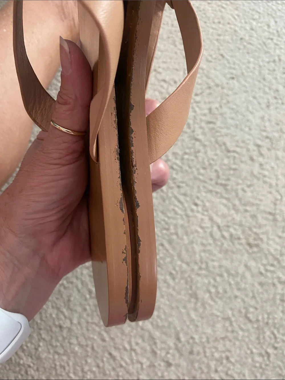 Tory Burch Rose Tan Leather Logo Thong Sandals
